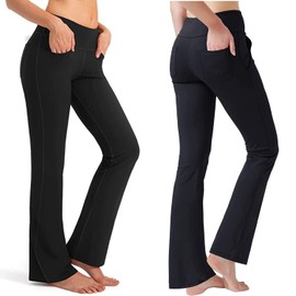 FroMoaSa Women Bootcut Yoga Pants with 4 Pockets High Waist Flare Casual Workout Pants Bootleg Pants Dance Pants(L, Black)