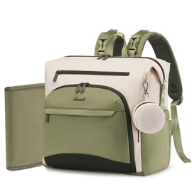 LOVEVOOK Diaper Bag Backpack, Baby Bag with Changing pad, Waterproof Diaper Backpack for Mom Dad, cute Mommy Bag for Boy and Girl, Travel Essential Baby Registry Shower, Beige-Olive Green