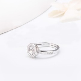 LGSY Sterling Silver Luxury Cubic Round Pearl Ring Mounting for Women, Adjustable Pearl Ring Fittings Accessories for Pearl Jewelry Making