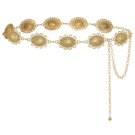 LEACOOLKEY Women Gold Western Concho Chain Belt Boho Metal Western Cowgirl Chain Belt for Dress Adjustable