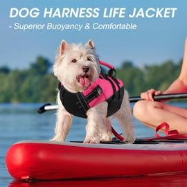 Dogcheer Dog Harness Life Jacket, Adjustable Dog Life Vest for Swimming Boating with Zipper and Reflective Stripes, High Flotation Puppy Swim Floating Vest for Small Medium Large Dogs - Pink, L