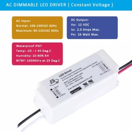 E ENERSYSTEC UL Recognized Dimmable LED Driver 12V 24W Triac Dimming LED Power Supply IP67...