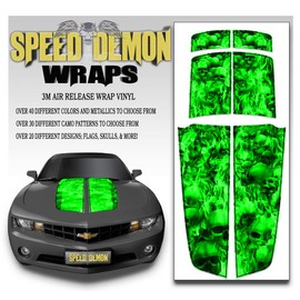 Speed Demon Hot Rod Shop LLC Camaro Racing Stripes Rally Stripes Burning Skull Image Green Skulls Black Pinstripe- Hood Trunk and Spoiler Graphics 2010-2015