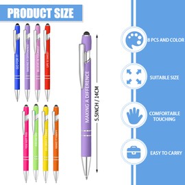 Lragvtbk 8 Pcs Blue Ink Inspirational Pens for Women Quotes Pen Metal Ballpoint Pen with Stylus tips for Office Gift (Multicolor)