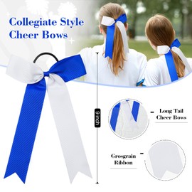 DEEKA 16 PCS Collegiate Style Ponytail Holder Handmade Bows for Girls Teens Softball Cheerleader Sports - Royal Blue/White
