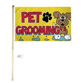 JumpingLight 5 Wood Flag Pole Kit Wall Mount Bracket with 3x5 Pet Grooming Polyester Flag - Quality Flags