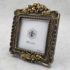 ZXT-parts 3x3 Picture Frame Square Black and Gold Edge Frame. Resin Handmade Photo Frame. Glass Panel. Black Suede Cover.European Style Suitable for Wall or Desktop.