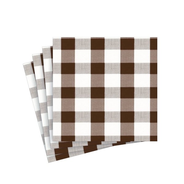 Caspari Gingham Paper Cocktail Napkins in Chocolate - 20 Per