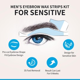 Beauty7 Men‘s Eyebrow Waxing Strips for Sensitive Skin, 24 Strips with 4 Post Wax Calming Oils Wips, Low Irritation and Quick Hair Removal Facial Gentle Formula Wax Strips Men