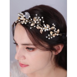 JWICOS Pearl Bridal Headband Wedding Hair Vine Leaf Headpiece Wedding Hair Accessories for Women and Girls