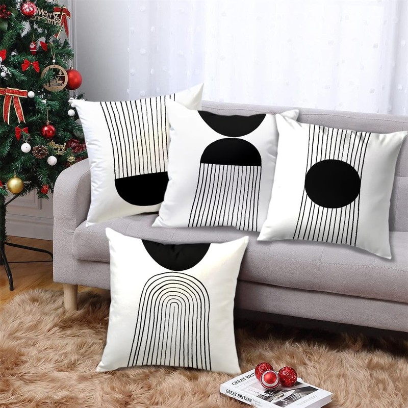 Sagielio Black and White Throw Pillow Covers 18x18 Inches Set