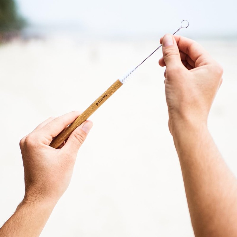 Pandoo® pack of 12, 100 % bamboo straws including cleaning brush