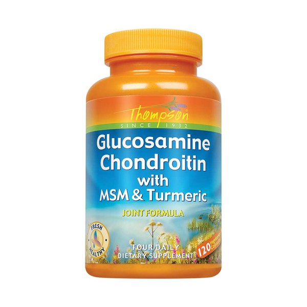 Thompson Glucosamine Chondroitin w/MSM & Turmeric | Black Peppercorn for Enhanced Absorption | Healthy Joint & Cardiovascular System Support | 120ct