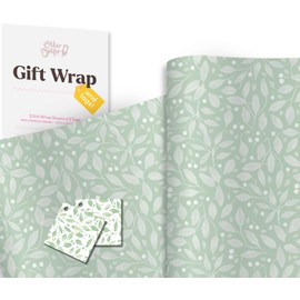 Green Floral Gift Wrap - 2 Luxury Sheets of Florals Wrapping Paper in Greensleeves Design - Green White Pattern - Women Birthday Mum Mother's Day, Wedding Anniversary Giftwrap (Greensleeves (2 Sheet))