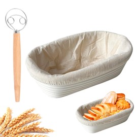 Gärkorb länglich,17 * 12 * 6cm Ovaler Brotkorb,Gärkorb，Oval Proofing Basket Set,Ovales Gärkörbchen,33 * 8cm Teigrührer,für professionelle Heimbäcker mit Stoffeinsatz