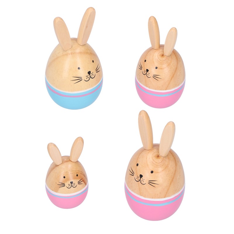 Wood Rabbit Family Figures Handcraft Decoration Ornament for Living Room