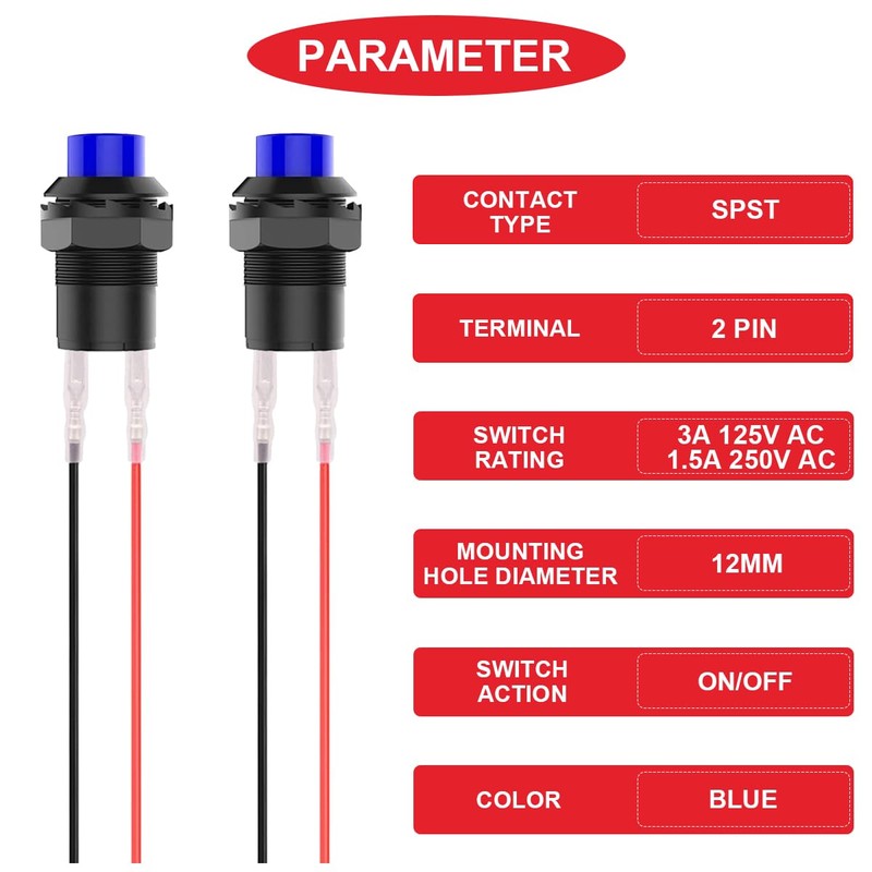 12mm Mini On/Off Switch with Latch 250V 1.5A 125V 3A