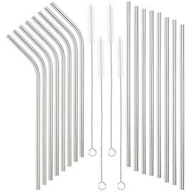 Rosenstein & Söhne Cocktail Drinking Straw: Set of 16 Stainless Steel Straws and 4 Cleaning Brushes (Stainless Steel Cocktail Straws, Stainless Steel Straws, Ice Cubes)