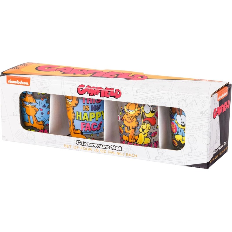 Silver Buffalo Garfield and Odie 4 Pack Mini Glass Set,