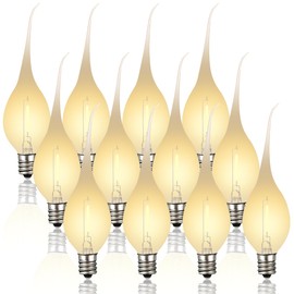 Meonum 12 Pcs Silicone Dipped Candle Light Bulbs, LED Silicone Candle Bulbs, 0.7 Watts Chandelier Light, C7 Lamps, E12 120V White Soft Coating Lighting for Window Candelabra, Chandelier (Gold Glow)