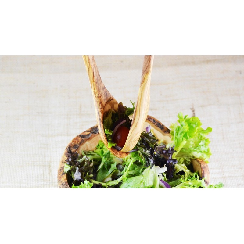 Olive Wood Salad Servers, Set of 2, Wood, Grain/Natural, 30