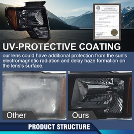 PIT66 Headlights Headlamp Assembly Compatible with Ford F150 2009-2014 Halogen Headlamp Smoky Lens Black Housing Amber Reflector DL3Z13008A, DL3Z13008B, DL3Z13008EB