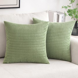 MIULEE Pack of 2 Pillow Covers 20x20 Inch Granules Soft Corduroy Decorative Throw Pillow Covers for Couch Cushion Sofa Bedroom Living Room, Light Green