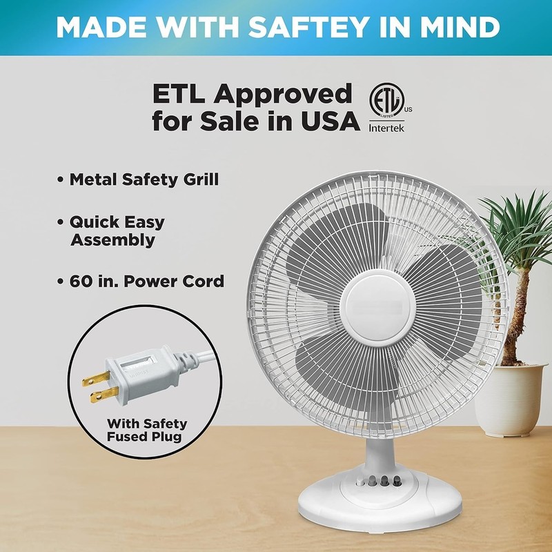 EZ-CHILL 16” Oscillating Table Fan with Adjustable Tilt, Convenient Push