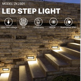 ZONK Outdoor Indoor Step Lights 110V-240V, 3W 4000KNon-dimmable Stair Lights, Waterproof IP65 Deck Lights for House（Pack of 3