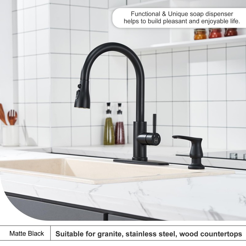 GAGALIFE Kitchen Sink Soap Dispenser Matte Black, Under Sink Soap