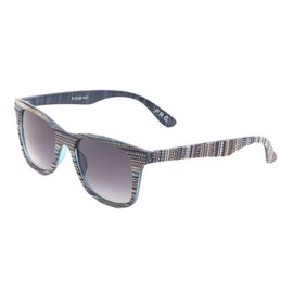 Native American Tribal Print Fabric Square Sunglasses (Inca - Blue Frame, Blue Gradient)