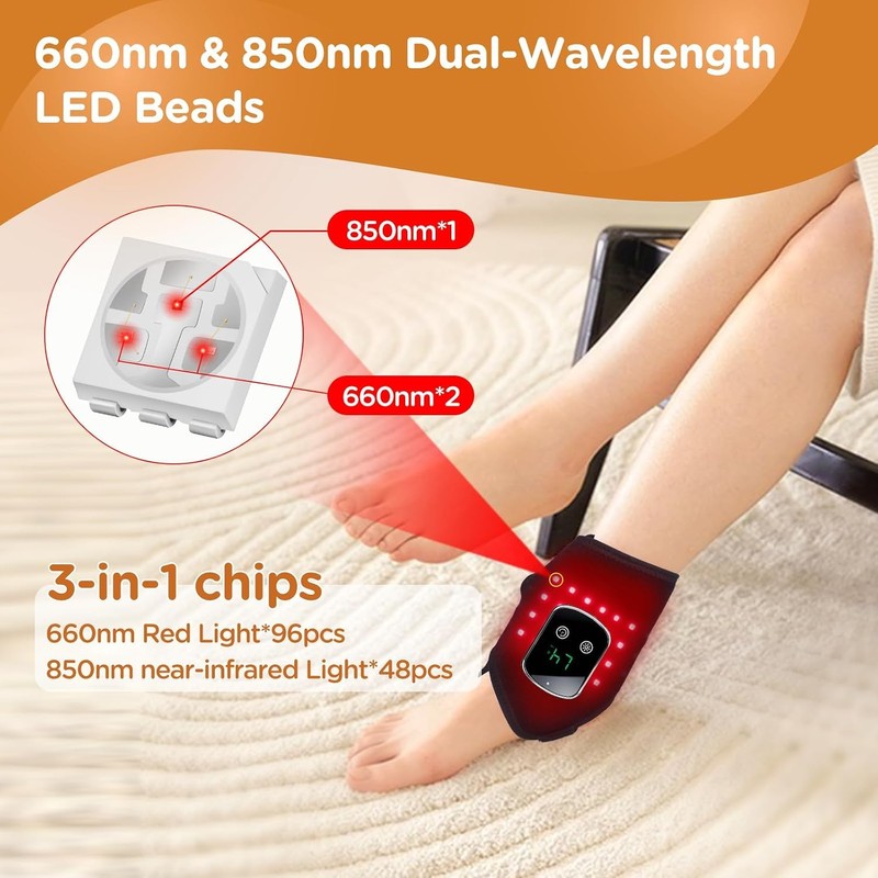 660nm & 850nm Cordless Portable Red Light Wrap for Ankle