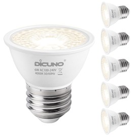 DiCUNO LED Bulb, E26 Base, Spotlight, White, 6W, 60W Halogen Bulb Equivalent, LED Spotlight, 4000K, 660lm, Wide Angle, 60°, High Brightness, Ra90, AC100-240V, Non-Dimmer, PSE Certified, Pack of 6