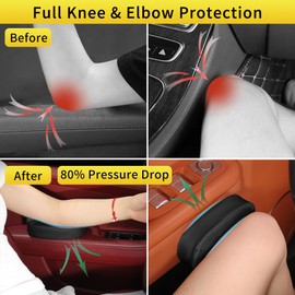WEIHAO Car Knee Cushion Pad, Compact Knee & Elbow Support Pillow with Hook & Loop, Car Door Arm Rest Elbow Cushion, Center Console Knee Pad Protector, Nappa Leather Car Interior Accessories (2PC)