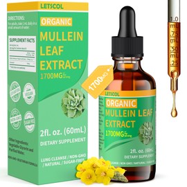 LETSCOL Organic Mullein Drops for Lung Cleanse, Powerful 1700mg Mullein Leaf Extract for Immune & Respiratory Support, Natural Mullein Supplement Tincture Drops Non-GMO & Vegan, 2 Fl Oz