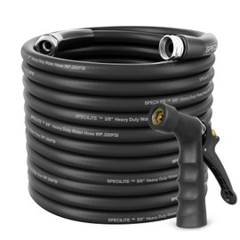 SPECILITE 5/8" Hot/Cold Garden Hose 150 ft with Industrial High Pressure Nozzle, Flexible & Lightweight, 600psi Burst Rubber Water hose -50℉-158℉ With 3/4"Stainless Steel Fittings for Yard, Black