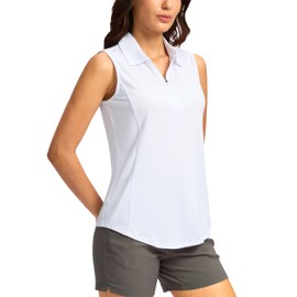 G Gradual Women's Golf Shirts Lightweight 1/4 Zip Collared Tank Top Sleeveless Polo Shirts for Tennis Pickleball Casual, Heather White, M