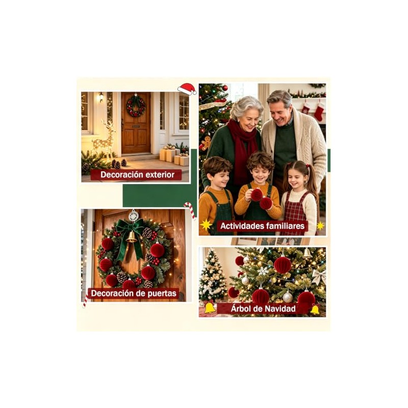 Bolas Navideñas de Terciopelo 12 PCS, Esferas 6 CM para