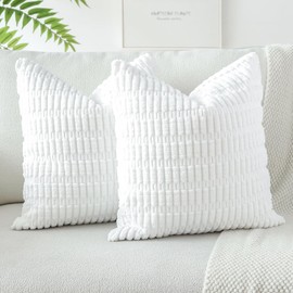 JOTOM Corduroy Soft Striped Boho Decorative Throw Pillow Covers 50x50 cm Cushion Covers 20x20 Inch Cushion Case Square Pillowcases for Couch Sofa Living Room Bed Home Decor Set of 2 (White)