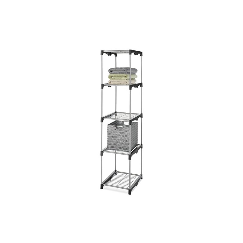 Whitmor 5 Tier Shelf Tower - Closet Storage Organizer,Silver