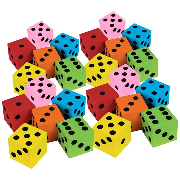 Kicko Foam Dice Set - 24 Pack of Assorted Colorful Big Square Blocks - Perfect for Building, Educational Toys, Math Teaching, Pastime, Party Favors and Supplies