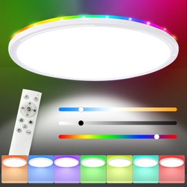 Lámpara de Techo RGB 30W,30CM Lámpara de Techo LED con Control Remoto,ultrafina Luz de techo inteligente 3000K a 6500K,brillo regulable/ajustable,para dormitorio, salón, habitación infantil,cocina