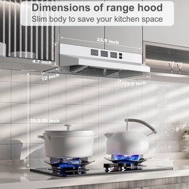 SNDOAS SNDOAS 24 inch Range Hood,230 CFM Under Cabinet Range Hood White,Hard Wired Ductless Range Hood Convertible Ducted,White Spray Painting Stainless Kitchen Hood with 2-Speed Fan,Rocker Switch