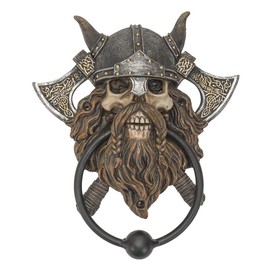 Summit Collection Gifts Skull Viking Door Knocker Medieval Norse Warrior Design with Battle Axes Decorative Cast Iron Door Hardware Polyresin Home Decor 7.25"H