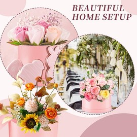 Povxlum Round Lined Symphony Hat Boxes with Lids Floral Foam Set Round Gift Boxes Flower Supplies Floral Foam for Flowers for Mother's Day Bridesmaid Wedding(Pink)