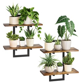 Bamworld Wall Plant Shelf Window Plant Shelves Vertical Plant Holder Wall Decor Plant Stand Indoor Floating Shelves for Plant Hangers for Living Room Bedroom Bathroom 2-Pack Brown