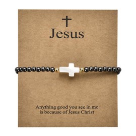 Christian Bracelet Gifts for Men Jesus Cross Bracelets Gifts for Women Religious Baptism Beads Bracelets for Couple Friends Meaningful Easter Birthday Gift Because of Jesus Bracelet Adjustable
