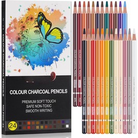 Professional Colored Charcoal Pencils Drawing Set, Skin Tone Colored Pencils, Pastel Chalk Pencils for Sketching, Shading, Coloring, Layering & Blending, 24 Colors - Color: 24 Colors