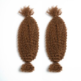 QVR Spring Twist Crochet Human Hair Afro Kinky Curly Braiding Hair Extension, QVR Upgraded Afro Kinkys Bulk Auburn Brown Hair