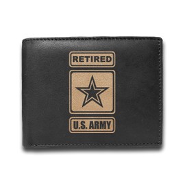 Retired U S Army Cowhide Leather Laser Engraved Engraving Slimfold Mens Large Capacity Luxury Wallet Purse Minimalist Sleek and Slim BLACK Credit Card Holder Organizer 14 Pockets